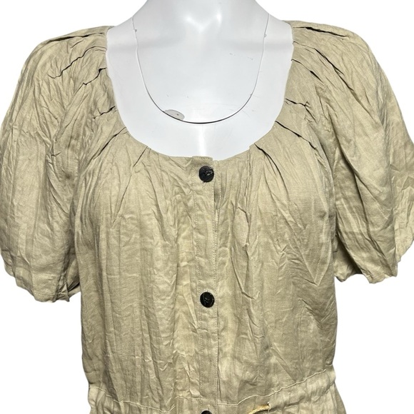 Calypso St. Barth Linen Pleated Tunic Top Lagenlook Beige Taupe Size Large - Picture 2 of 7